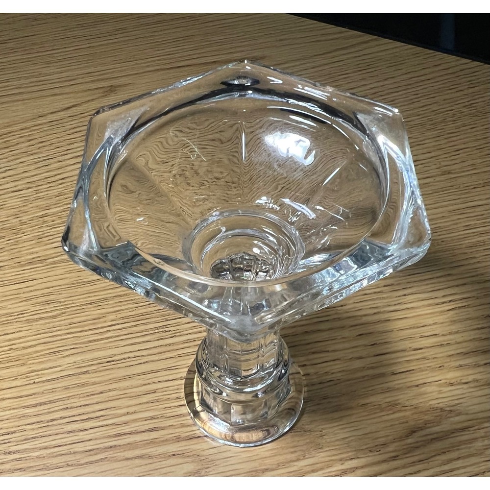 Vintage Clear Pressed Glass Candlestick Holder Hexagon Base Taper Candle Stand - Picture 4 of 7